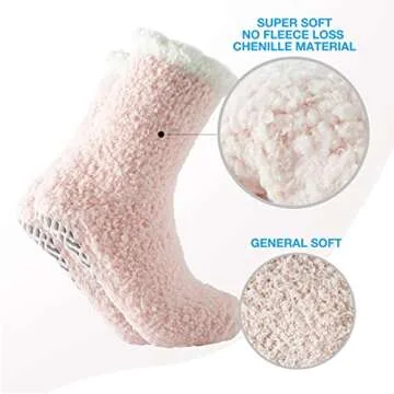 Bulinlulu Fuzzy Socks With Grips for Women,7 Pairs Non Slip Hospital Socks Sleep Warm Fluffy Socks Non-Skid Thick Slipper Socks with Grippers(Blue/Dark Grey/Brown/Purple/Pink/Green/White)