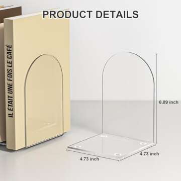 ALOTCHE Acrylic Bookends 4 Pieces, Book Ends for Shelves, Clear Bookends for Book Shelves and Deskto...