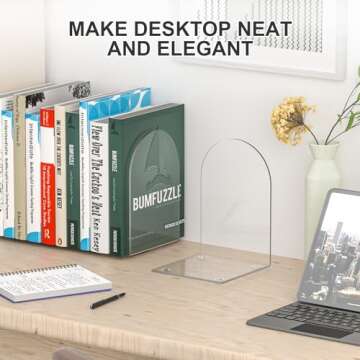 ALOTCHE Acrylic Bookends 4 Pieces, Book Ends for Shelves, Clear Bookends for Book Shelves and Desktop Organizer, Transparent Bookends to Hold Books for Home Office Supplies