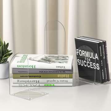 ALOTCHE Acrylic Bookends 4 Pieces, Book Ends for Shelves, Clear Bookends for Book Shelves and Desktop Organizer, Transparent Bookends to Hold Books for Home Office Supplies