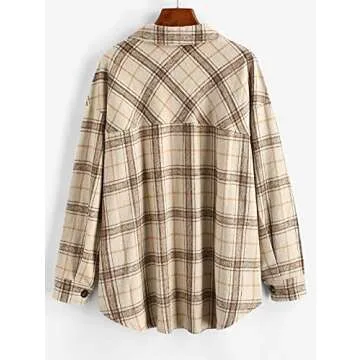ZAFUL Women's Casual Plaid Button Down Jacket