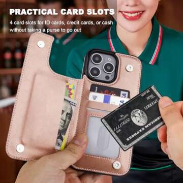 ONETOP for iPhone 16 Pro Max Wallet Case with Card Holder, 360° Rotation Ring Kickstand RFID Blocking PU Leather Double Magnetic Clasp Shockproof Cover for Women and Girls 6.9 Inch (Rose Gold)