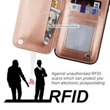 ONETOP for iPhone 16 Pro Max Wallet Case with Card Holder, 360° Rotation Ring Kickstand RFID Blocking PU Leather Double Magnetic Clasp Shockproof Cover for Women and Girls 6.9 Inch (Rose Gold)