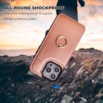 ONETOP for iPhone 16 Pro Max Wallet Case with Card Holder, 360° Rotation Ring Kickstand RFID Blocking PU Leather Double Magnetic Clasp Shockproof Cover for Women and Girls 6.9 Inch (Rose Gold)