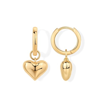 PAVOI 14K Yellow Gold Plated Sterling Silver Posts Heart Charm Huggie Hoop Earrings for Women | Ligh...