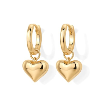PAVOI Heart Huggie Hoop Earrings - Dainty Gold Plated Charm