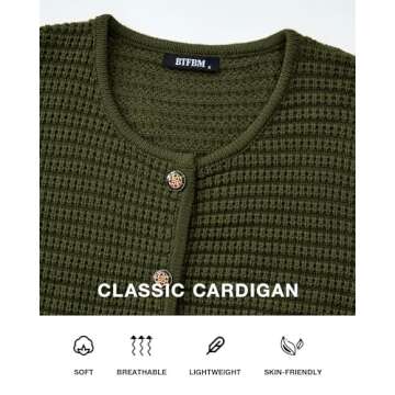BTFBM Women Cardigan Sweaters Fall Fashion 2024 Button Down Long Sleeve Chunky Knit Open Front Tweed Jacket Outerwear(Solid Army Green, Small)