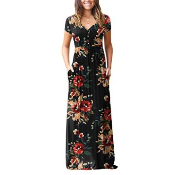 GRECERELLE Womens Long Maxi Dresses 2024 Short Sleeve V Neck Casual Summer Button Tshirt Dress with ...