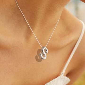 MTINEAPS Silver Initial Necklaces for Women Teen Trendy Bubble Letter Sterling Silver Necklace Jewelry Chunky Charm Pendant Necklaces Birthday Gifts for Women Teen Her J