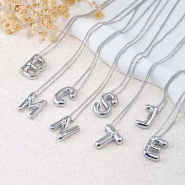 MTINEAPS Silver Initial Necklaces for Women Teen Trendy Bubble Letter Sterling Silver Necklace Jewelry Chunky Charm Pendant Necklaces Birthday Gifts for Women Teen Her J