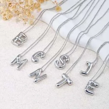 MTINEAPS Silver Initial Necklaces for Women Teen Trendy Bubble Letter Sterling Silver Necklace Jewelry Chunky Charm Pendant Necklaces Birthday Gifts for Women Teen Her J