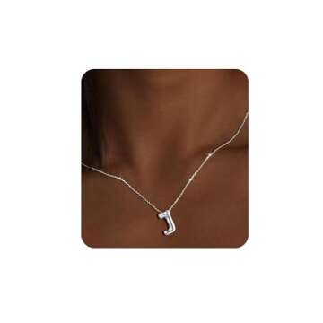 MTINEAPS Silver Initial Necklaces for Women Teen Trendy Bubble Letter Sterling Silver Necklace Jewelry Chunky Charm Pendant Necklaces Birthday Gifts for Women Teen Her J