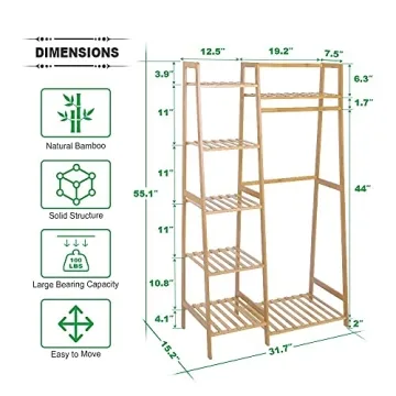 Ufine Bamboo 7-Tier Garment Rack Heavy Duty Storage