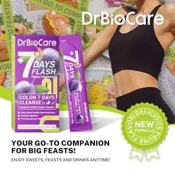 DrBioCare Colon 7 Days Cleanse, 7 Days Flash, Colon Cleanse, Detox & Digestive Support, Prune Flavor - 7 Packs