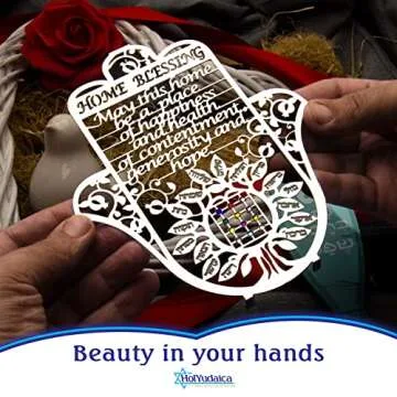 Metal Laser Cut 18CM Hamsa hand Wall Decor Evil Eye Charm Protection, Tree Of Blessings & Priestly Breastplate Stones of The Choshen Design Amulet Home/Business Good Luck Charms, English Home Blessing