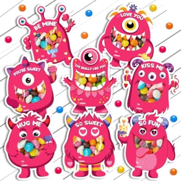 Mczan 32 Pack Valentines Day Cards for Kid Classroom, Monster Happy Valentines Cards for Kids Candy,...
