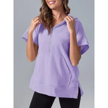 Chic Fisoew Womens Oversized Half Zip Hoodie in Violet