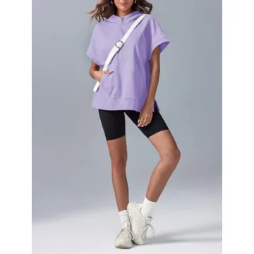 Chic Fisoew Womens Oversized Half Zip Hoodie in Violet