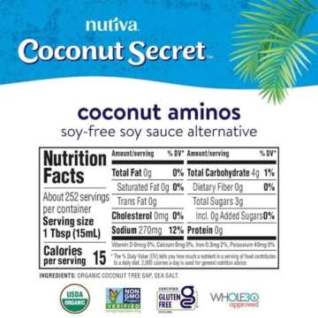 Coconut Secret Coconut Aminos - 8 fl oz - Low Sodium Soy Sauce Alternative, Low-Glycemic - Organic, ...