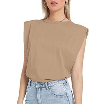 MISSACTIVER Women Summer Loose Slim Tank Top with Shoulder Pads