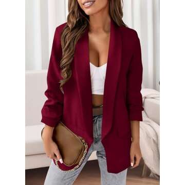 PRETTYGARDEN Womens Casual Blazers 2025 Spring Fall Open Front Long Sleeve Work Office Jackets Blazer (Wine Red,Small)