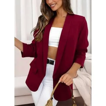 PRETTYGARDEN Womens Casual Blazers 2025 Spring Fall Open Front Long Sleeve Work Office Jackets Blazer (Wine Red,Small)