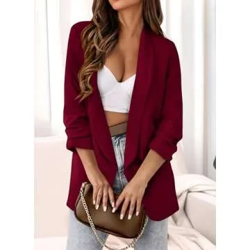 PRETTYGARDEN Womens Casual Blazers 2025 Spring Fall Open Front Long Sleeve Work Office Jackets Blazer (Wine Red,Small)
