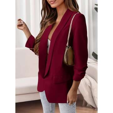 PRETTYGARDEN Womens Casual Blazers 2025 Spring Fall Open Front Long Sleeve Work Office Jackets Blazer (Wine Red,Small)