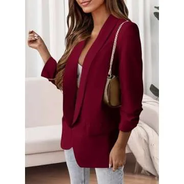 PRETTYGARDEN Womens Casual Blazers 2025 Spring Fall Open Front Long Sleeve Work Office Jackets Blazer (Wine Red,Small)