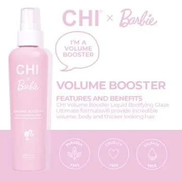 CHI x Barbie Volume Booster Liquid Bodifying Glaze, Boosts Hair Volume, Body, & Shine, Flexible Hold, Sulfate, Paraben & Gluten-Free, 8 Oz