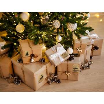 Natural Kraft Holiday Adhesive Gift Tag Stickers – 2 x 3 Inch Labels, Roll of 100 with 4 Vintage-Inspired Designs – Rustic Christmas Tags, Made in The USA