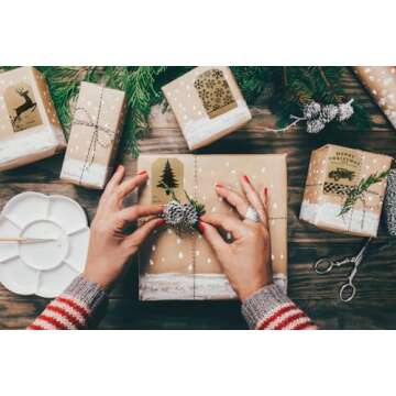 Natural Kraft Holiday Adhesive Gift Tag Stickers – 2 x 3 Inch Labels, Roll of 100 with 4 Vintage-Inspired Designs – Rustic Christmas Tags, Made in The USA