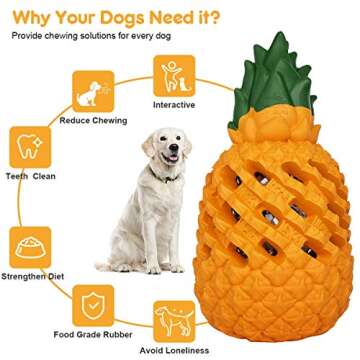 FAIRWIN Dog Chew Toys for Aggressive Chewers Large Breed Lifetime Replacement Indestructible Bite-Resistant Tough Treat Dispensing Dog Toys for Boredom Food Grade Pineapple Teething Toy