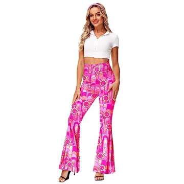 Hippie Costume Pink Flare Pants 70s 80s Disco Pants Dance Cowlgirl Costume Pants XS