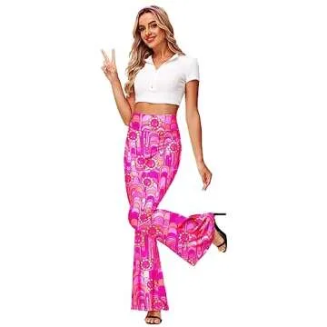 Hippie Costume Pink Flare Pants 70s 80s Disco Pants Dance Cowlgirl Costume Pants XS