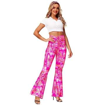 Hippie Costume Pink Flare Pants 70s 80s Disco Pants Dance Cowlgirl Costume Pants XS