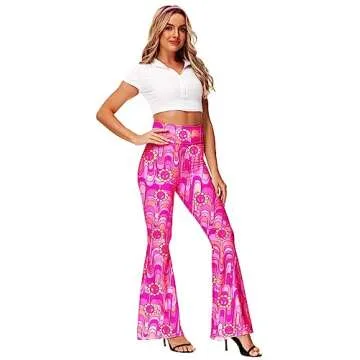 Hippie Costume Pink Flare Pants 70s 80s Disco Pants Dance Cowlgirl Costume Pants XS