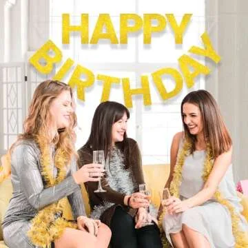 LITAUS Happy Birthday Banner 9ft Gold Glitter - Pre-Strung No DIY Backdrop Sign for Parties, Adults, Kids, Boys & Girls - Reusable Birthday Decorations & Party Supplies