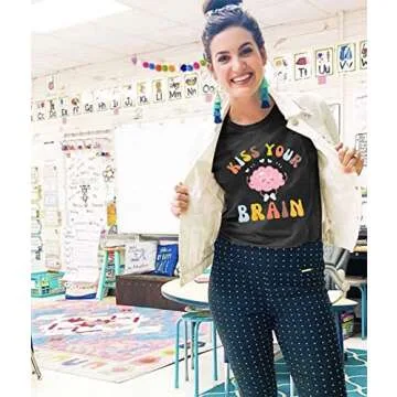 FLOYU Women Teacher Shirts Kiss Your Brain Teacher Shirt Special Education Teacher Tops Casual Teacher Life Clothes Dark Grey