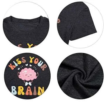 FLOYU Women Teacher Shirts Kiss Your Brain Teacher Shirt Special Education Teacher Tops Casual Teacher Life Clothes Dark Grey
