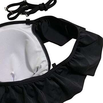 JOXJOZ Women Off Shoulder Two Piece Swimsuit Flounce Tankini Top High Waisted Bottom Bikini Set Swimwear (Black Top, S)