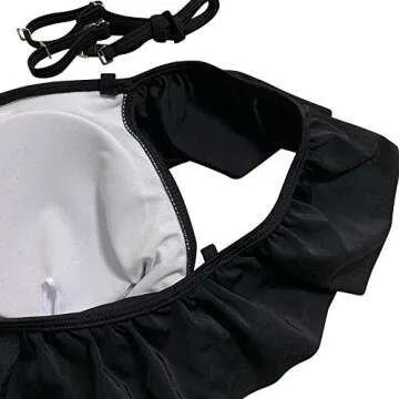 JOXJOZ Women Off Shoulder Two Piece Swimsuit Flounce Tankini Top High Waisted Bottom Bikini Set Swimwear (Black Top, S)