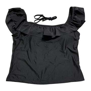 JOXJOZ Women Off Shoulder Two Piece Swimsuit Flounce Tankini Top High Waisted Bottom Bikini Set Swimwear (Black Top, S)