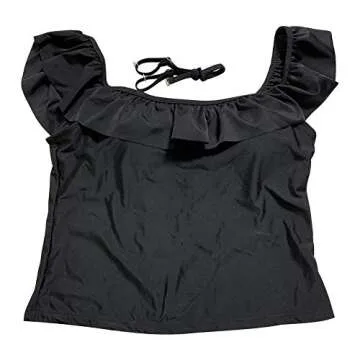 JOXJOZ Women Off Shoulder Two Piece Swimsuit Flounce Tankini Top High Waisted Bottom Bikini Set Swimwear (Black Top, S)