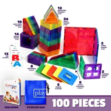 Playmags 100-Piece Magnetic Tiles Set for Kids