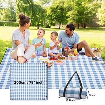 SoulZsterce 79”x 79” Picnic Blankets Waterproof Foldable, 3-Layer Outdoor Blanket with Carry Bag for Camping, Park & Lawn, Beach Blanket (Blue)