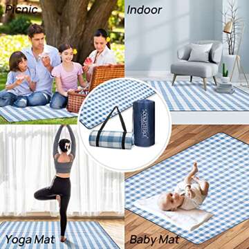 SoulZsterce 79”x 79” Picnic Blankets Waterproof Foldable, 3-Layer Outdoor Blanket with Carry Bag for Camping, Park & Lawn, Beach Blanket (Blue)