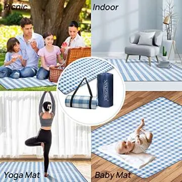 SoulZsterce 79”x 79” Picnic Blankets Waterproof Foldable, 3-Layer Outdoor Blanket with Carry Bag for Camping, Park & Lawn, Beach Blanket (Blue)