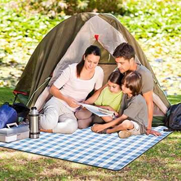 SoulZsterce 79”x 79” Picnic Blankets Waterproof Foldable, 3-Layer Outdoor Blanket with Carry Bag for Camping, Park & Lawn, Beach Blanket (Blue)