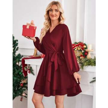 Amoretu Wrap Graduation Dress for Women V Neck Spring Fashion Beach Dress (Burgundy, S)